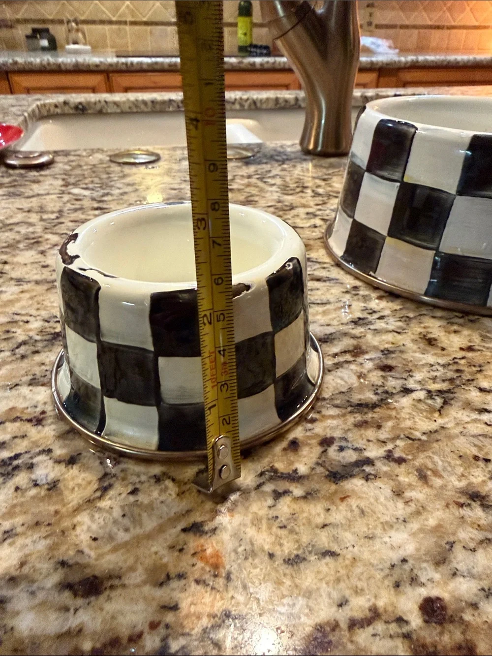 MacKenzie-Childs Black and White Checkerboard Ceramic Pet Bowl Set